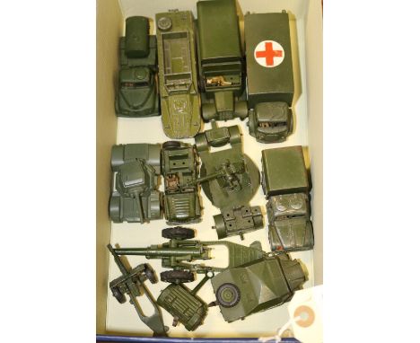 10 Dinky Military. Ambulance, Transport Wagon, Mobile Anti-Aircraft Gun, 1-Ton Cargo Truck, DUKW, Austin Champ, Austin Water 