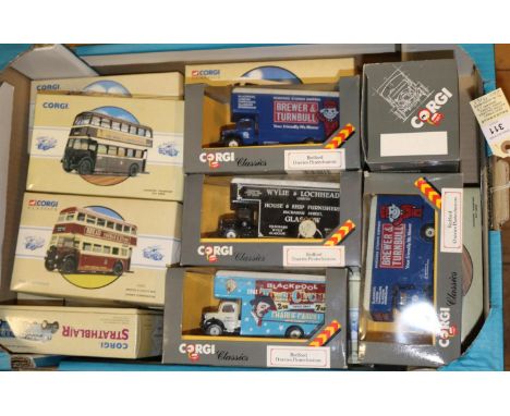 15 Corgi Classics. Including  Burlingham Seagull &amp; AEC Regal set, Whittle's. Bristol K Utility Bus, Cardiff. 2x Guy Arab 