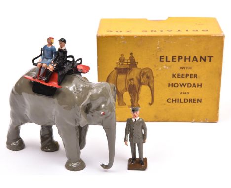 A Britains Zoo Series, Elephant Ride No.25Z. Comprising; elephant, keeper, howdah and 2x children. In yellow box with picture