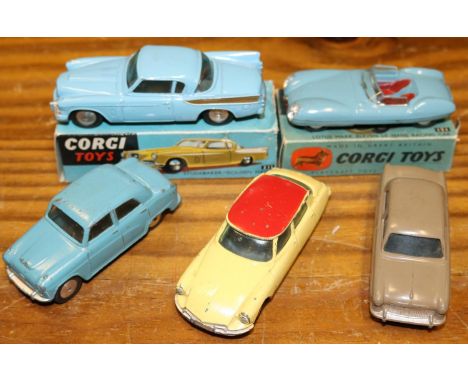 5 Corgi Toys. Studebaker Golden Hawk (211). In light blue with gold flash, boxed, outer end flap missing. Lotus Mark Eleven L