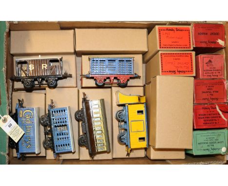 30x Hornby Series O gauge 4-wheel freight wagons etc. Including tank wagons; National Benzole, Mobiloil, Shell, Castrol, Redl