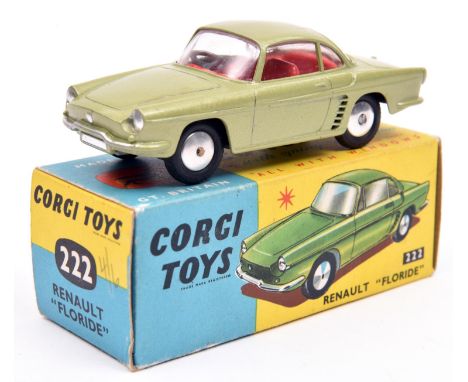 Corgi Toys Renault 'Floride' (222) in light metallic green with red interior, smooth spun wheels with black tyres. Boxed, min