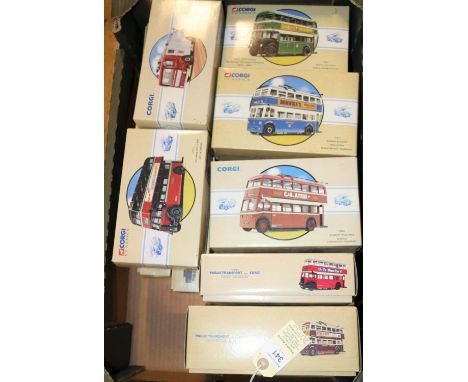 15 Corgi Classics. Devon General 2 bus set, Guy Arab and Leyland Atlantean. 2x Daimler Fleetline, Birmingham and Manchester. 