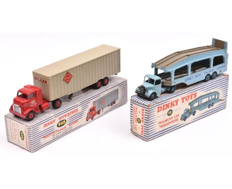 2 Dinky Toys. A Supertoys Tractor-Trailer McLean. Red cab, with grey plastic trailer, red plastic wheels, complete with both 