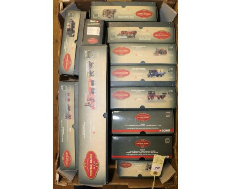 12 Corgi Vintage Glory series. Garrett Road Tractor, Trailers &amp; Log Load, Wynn's. Sentinel Dropside Wagon, Trailer &amp; 