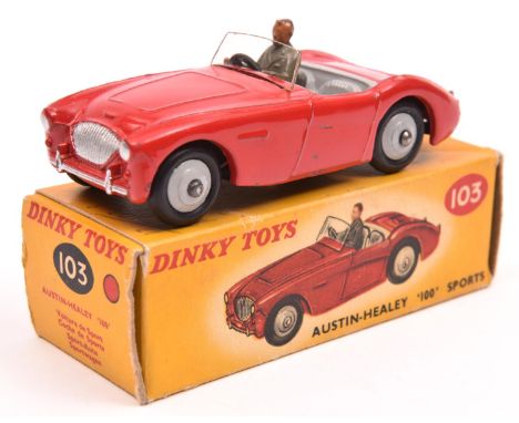 Dinky Toys Austin-Healey '100' Sports (103). A harder to find example in red with light grey interior and light grey wheels, 