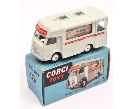 Corgi Toys Smith's Karrier Bantam Mobile Shop (407). In very pale green with 'Home Services' to front and rear, 'Hygienic Mob
