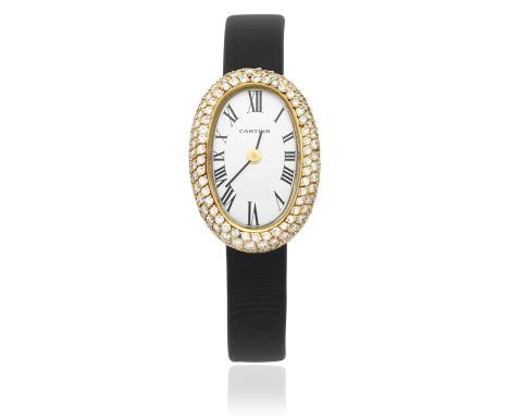 Cartier. A lady's 18K gold diamond set manual wind wristwatchModel: BaignoireDate: Circa 1990Movement: 17-jewel Cal.78-1 manu