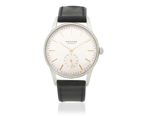 Nomos Glashütte. A stainless steel manual wind wristwatchModel: OrionDate: Purchased 28th July 2017Movement: 17-jewel manual 