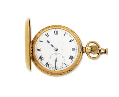 An 18K gold keyless wind half hunter pocket watch with continental gold chainDate: Birmingham Hallmark for 1917Movement: Swis