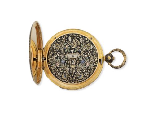 A continental gold and enamel key wind full hunter jump hour pocket watchDate: Circa 1890Movement: Cylinder escapement, plain