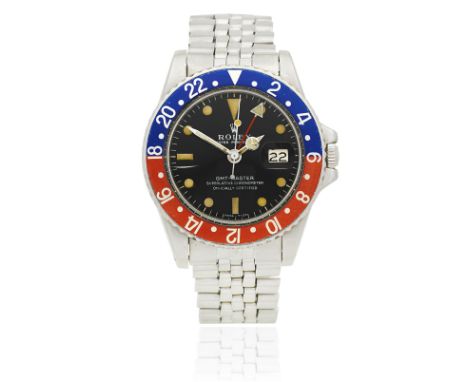 Rolex. A stainless steel automatic calendar bracelet watch with dual time zoneModel: GMT-Master 'Pepsi'Reference: 1675Date: C