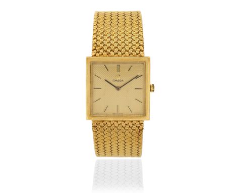 Omega. An 18K gold manual wind bracelet watchReference: 8061Date: Circa 1965Movement: 17-jewel Cal.620 manual wind, No.228632