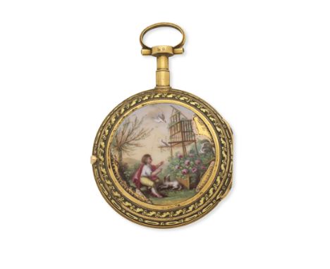 Chaponniere. A continental gold and enamel key wind open face pocket watchDate: Circa 1800Movement: Gilt full plate fusee ver