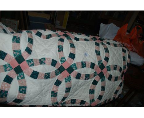 An American king/queen handmade Quilt purchased from Cotton Picking fair in Gay, Georgia in 'Wedding ring' design.