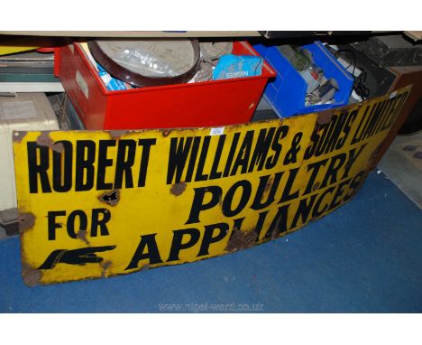 A large Enamel Sign for 'Robert Williams &amp; Sons Ltd, for poultry appliances'.