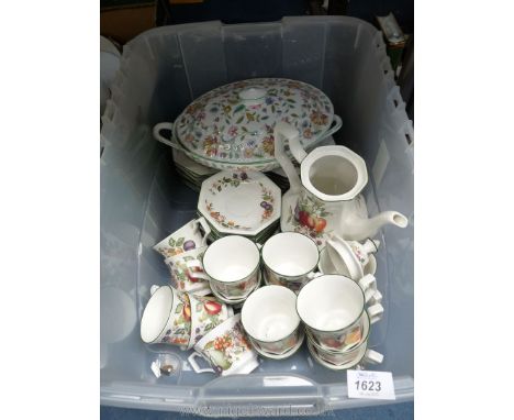 A Johnson Bros. part Tea set in fruit pattern to include sixteen cups, twelve saucers, twenty tea plates, teapot and a Minton