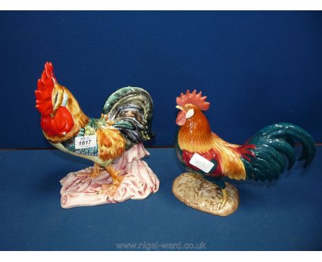 Two china cockerels including 'Leghorn' and Italian ceramic model.