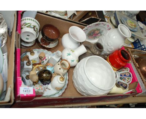 A quantity of china including West German red and orange Vase, two small Botanic plant pots and saucers and two Royal Worcest