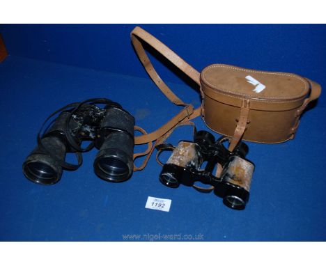 Two binoculars, one is a Zenith, 10 x 50, the other cased, Paragon, 8 x 25.