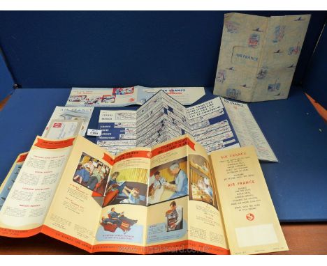 A collectable old Air France folder and leaflets within including a large Routes flow Map referring to the aircraft of the ti