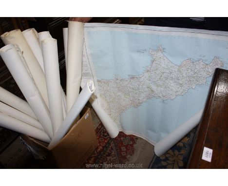 A quantity of Ordnance Survey sheets, rolled