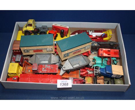 A quantity of old Dinky and Matchbox cars including Fruhan Hopper Lorry, Austin Atlantic a/f. Unimog etc.