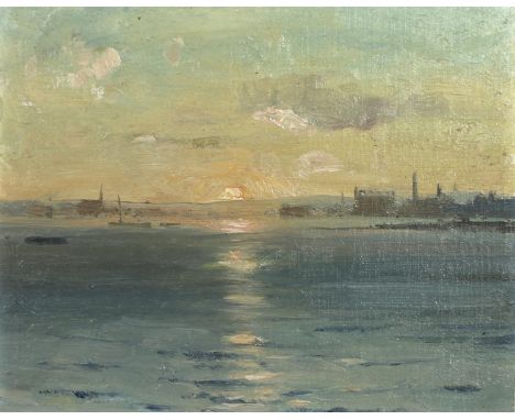 Edward Seago RBA ARWS RWS (British, 1910-1974): 'Sunset - Poole Harbour', unsigned, oil on artist's board, 19 by 23.5cm (7.5 