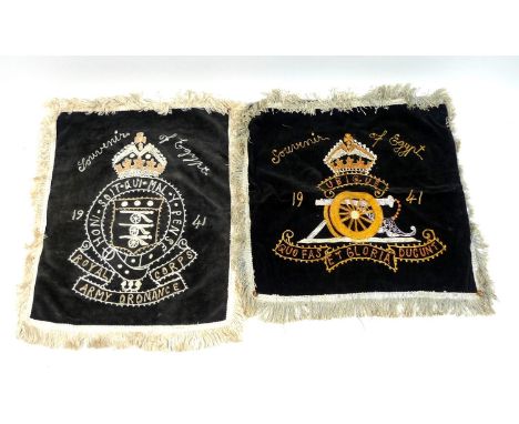 Two WWII textile regimental souvenir pendants, both dated 1941 one for the Royal Artillery, 41 by 43cm and another for the Ro