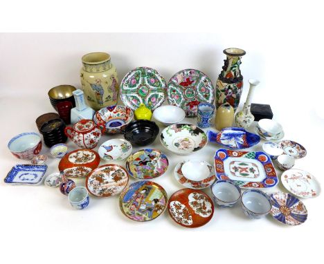 A collection of 20th century Japanese ceramics and lacquer wares, including forty one ceramic pieces including seven vases, l