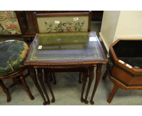 Nest 3 Mahogany Tables & Embroidered Firescreen