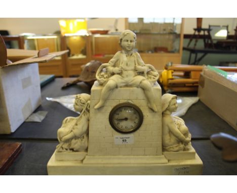 Figural Chalk 1920s Mantle Clock Depicting 3 Children, signed OP236 and Registered Number