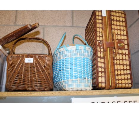 Hamper & 2 Wicker Work Baskets