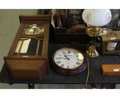 Oak Wall Clock, Reproduction LNER Clock and Table Lamp