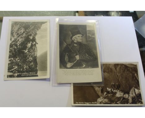 Three early 20th Century Lakeland postcards: A Lakeland Falcon's Eyrie, Fox Hunting, Newlands and John Peel
