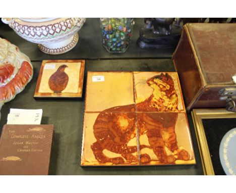 Maggie Angus Berkowitz Ceramic Cat and Bird Tile Display C1980's