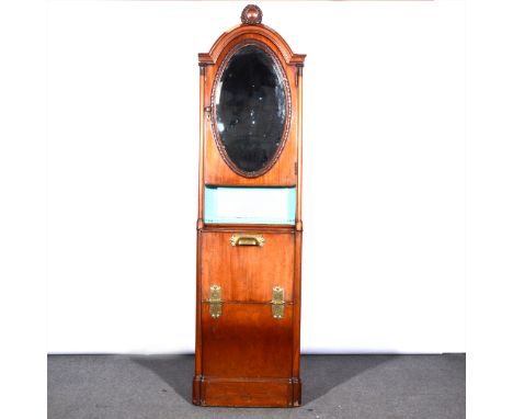 Vintage mahogany railway vanity unit, fall front with basin, width 57cm, height 205cm.