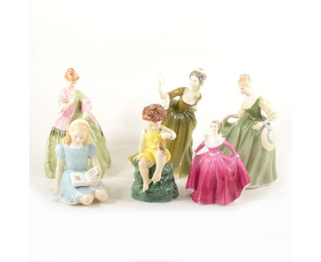 A Royal Worcester figure, Friday's Child is Loving and Giving, No.3523, 17cm; another Royal Worcester figure, First Dance, No