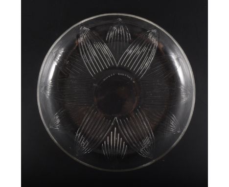 A 'Lotus' design clear glass shallow bowl/ dish, by René Lalique , introduced 1923, engraved 'R. Lalique France', Marchilac n