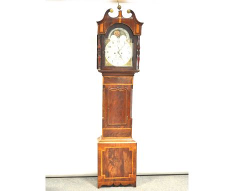 An early Victorian mahogany longcase clock, arched painted dial, repainted Sharman, Melton Mowbray, with subsidiary second di