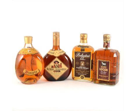 Three bottles of Scotch whisky: Haig's Dimple; Laird O'Logan, 1L; and Ballantine's 12 years old; each in cartons, early 1980s