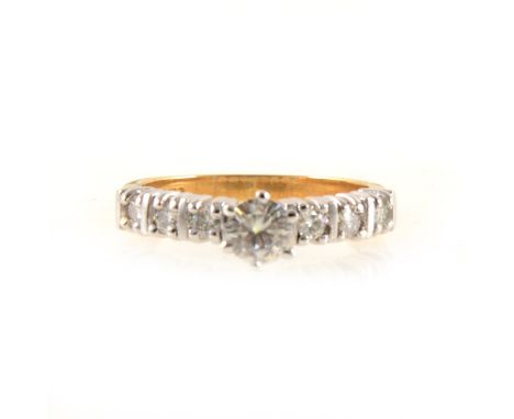 A Charles &amp; Colvard synthetic moissanite solitaire ring, the brilliant cut stone 5mm diameter claw set with three moissan