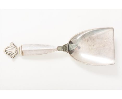 A sterling silver caddy spoon, Georg Jensen, post-1945, 'Acanthus' pattern, 10.8cm.