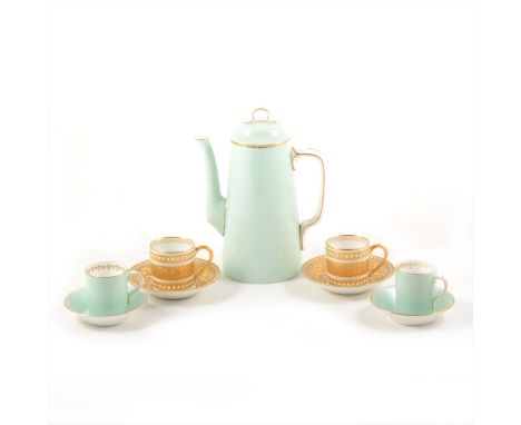 Worcester part coffee set, comprising coffee pot, six cans and saucers, and a set of six Limoges coffee cans and five saucers