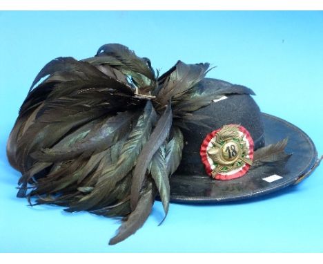 A Vintage Italian Bersaglieri (Elite Light Infantry) 'Vaira' Dress Uniform Headdress, together with a Bundeswehr Bergmutze Ge