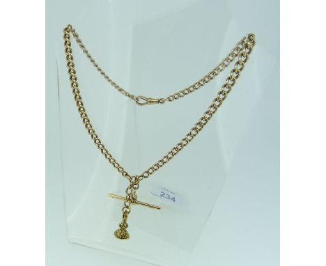 A 9ct yellow gold Watch Chain, of graduated links, each one marked 375, with a clip marked 375, the other ends with 9ct bolt 