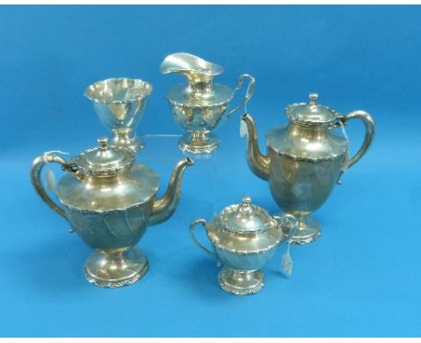 A mid 20thC sterling silver five piece tea Tea Set, by Tane Orfebres, Mexico City, comprising tea pot, hot water pot, lidded 