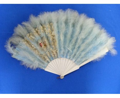 Two late 19thC / early 20thC Feather Fans: a European carved and pierced Mother-of-Pearl and painted goose feather example, a