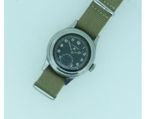 A gentleman's stainless steel British Military W.W.W. Longines "Greenlander" Wrist Watch, circa 1944, the black dial with Ara