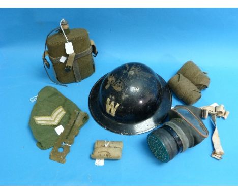 A Collection of W.W.2 items, including an Air Raid Warden's steel helmet by Joseph Sankey & Sons of Bilston, a pair of issue 